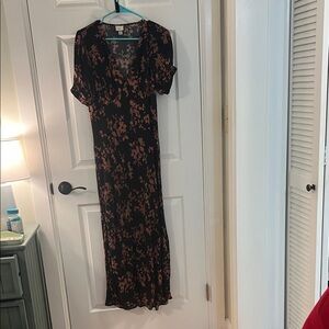 Floral Black and Tan Maxi Dress